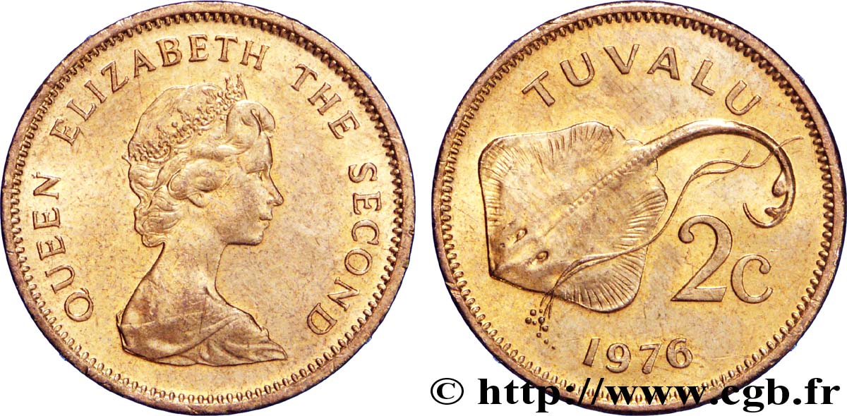 TUVALU 2 Cents Elisabeth II / raie 1976  EBC 
