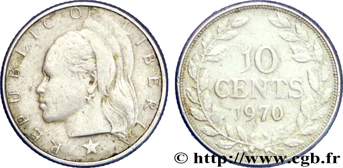 LIBERIA 10 Cents femme africaine 1970  VF 