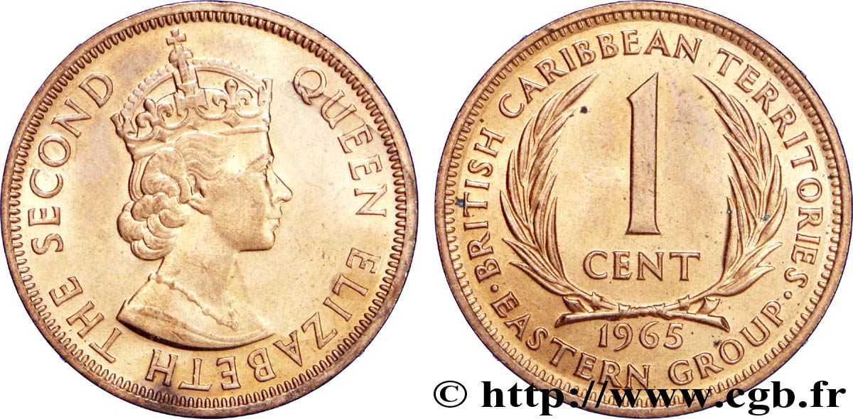 BRITISCHE KARIBISCHE TERRITORIEN 1 Cent Elisabeth II 1965  VZ 