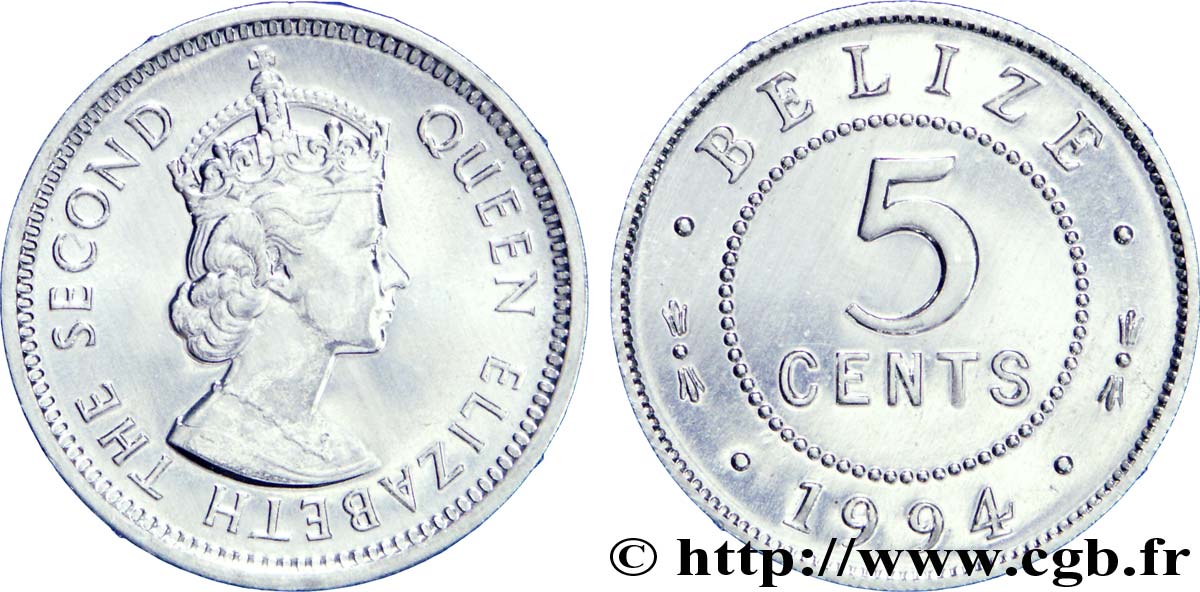 BELIZE 5 Cents reine Elizabeth II 1994  AU 
