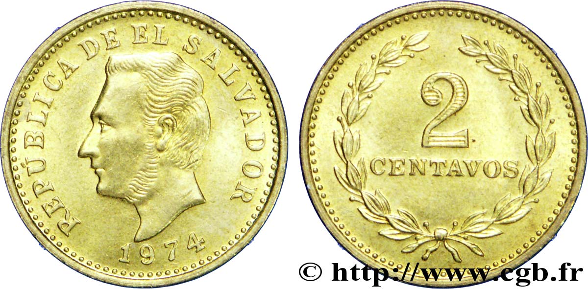 EL SALVADOR 2 Centavos Francisco Morazan 1974 British Royal Mint AU 