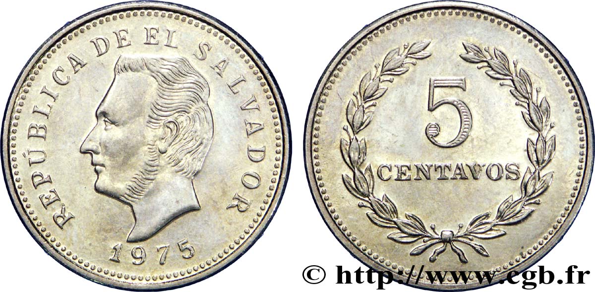 EL SALVADOR 5 Centavos Francisco Morazan 1975 British Royal Mint VZ 