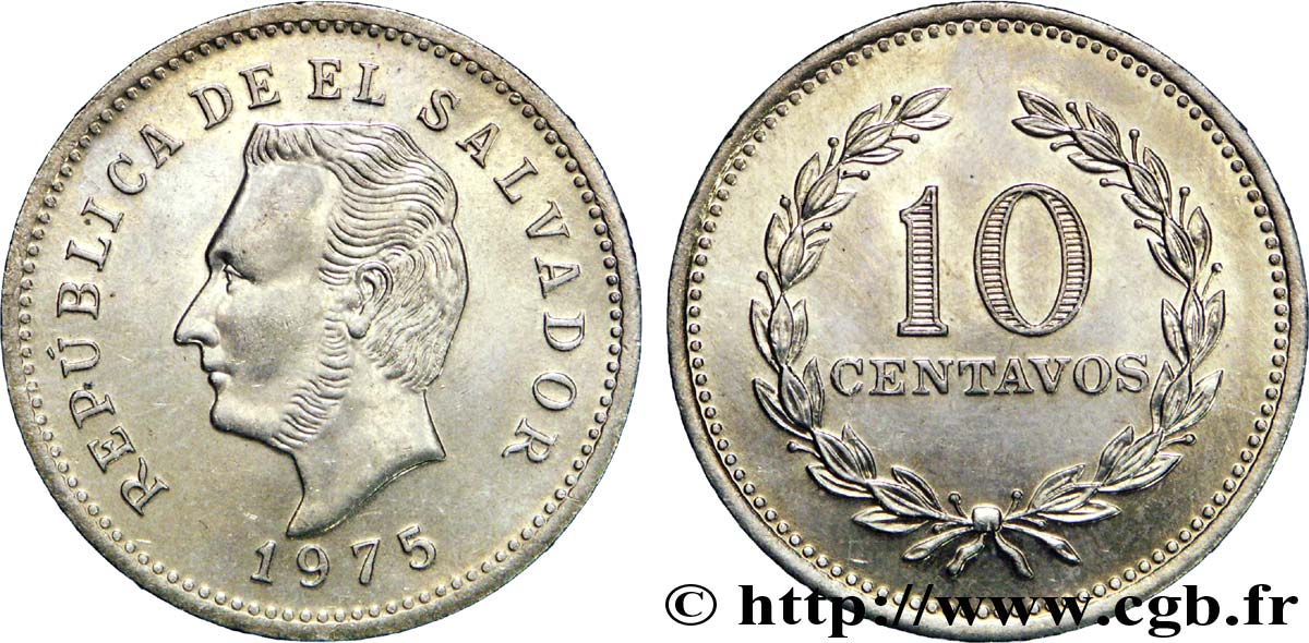 EL SALVADOR 10 Centavos Francisco Morazan 1975 British Royal Mint VZ 