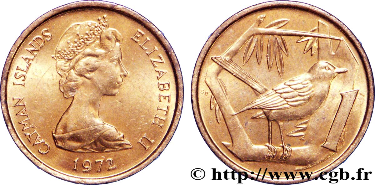 ISLAS CAIMáN 1 Cent Elisabeth II / oiseau 1972  SC 