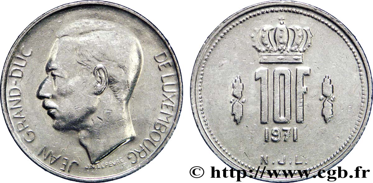 LUXEMBURG 10 Francs Grand-Duc Jean 1971  fVZ 