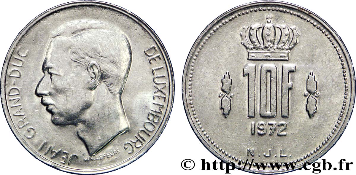 LUXEMBURG 10 Francs Grand-Duc Jean 1974  fVZ 