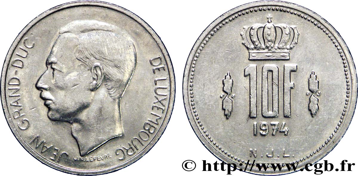 LUXEMBOURG 10 Francs Grand-Duc Jean 1976  AU 