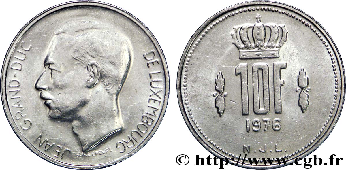 LUXEMBURG 10 Francs Grand-Duc Jean 1977  fVZ 