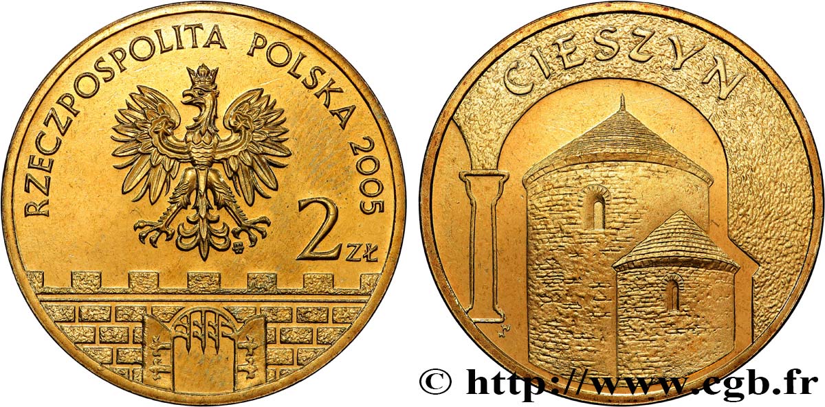 POLOGNE 2 Zlote aigle / ville de Cieszyn, la Rotonde romane de Saint Nicolas 2005 Varsovie SPL 