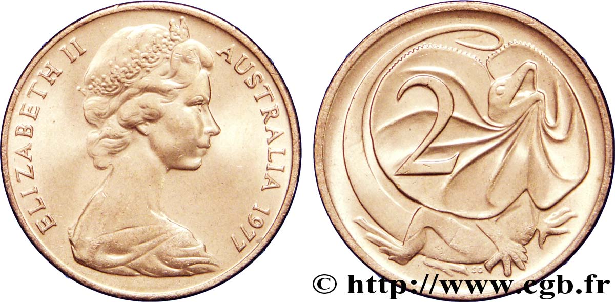 AUSTRALIEN 2 Cents Elisabeth II / lézard 1977  fST 