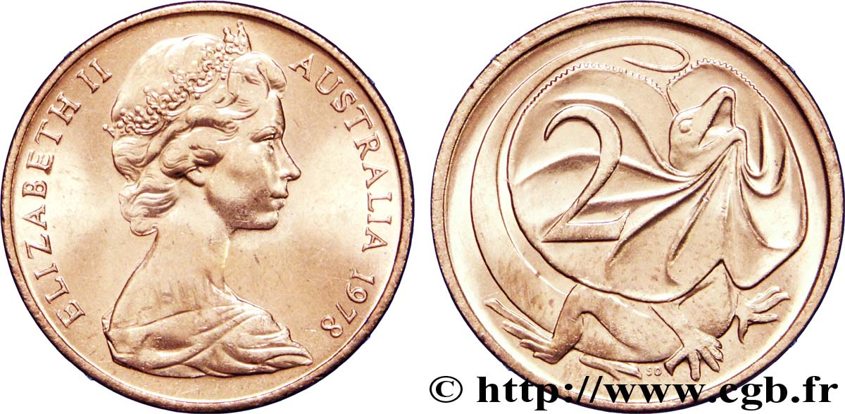 AUSTRALIEN 2 Cents Elisabeth II / lézard 1978  fST 