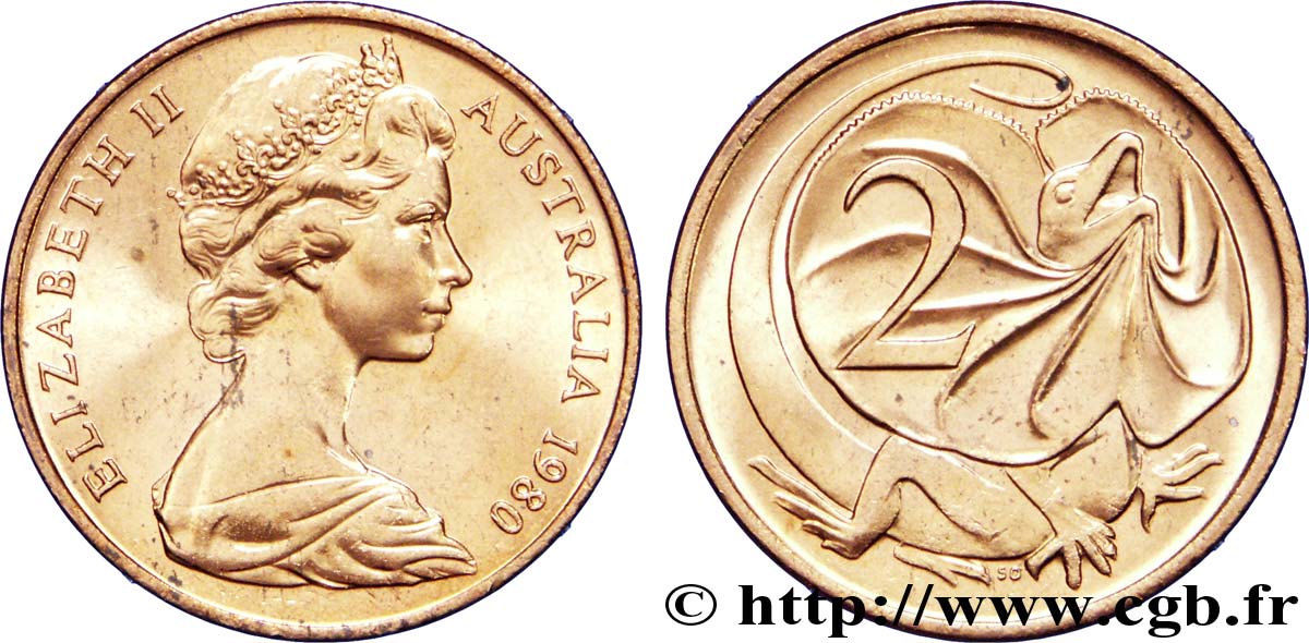 AUSTRALIA 2 Cents Elisabeth II / lézard 1980  MS 