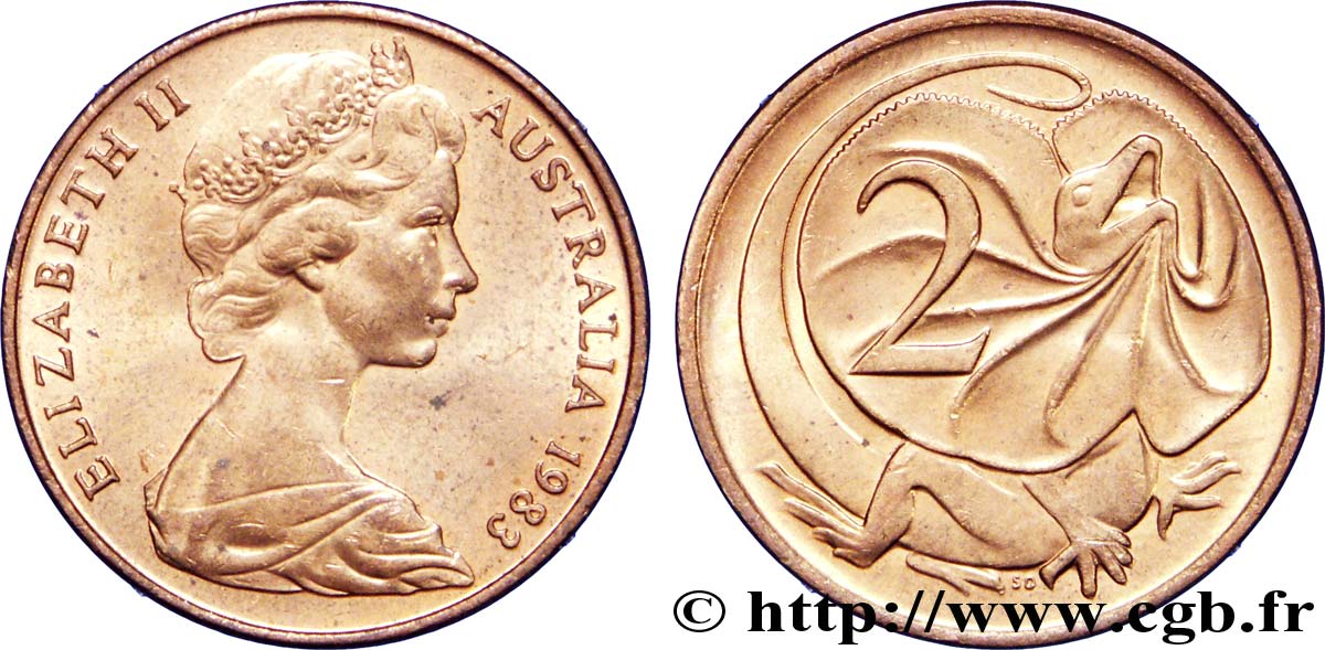 AUSTRALIA 2 Cents Elisabeth II / lézard 1983  MS 