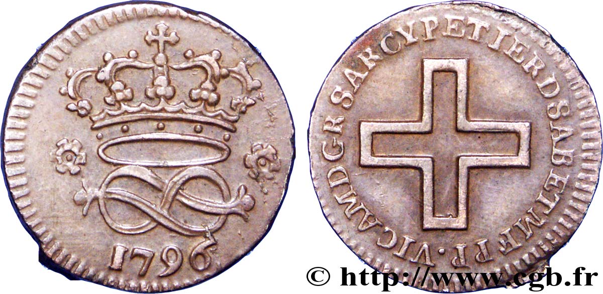 ITALY - KINGDOM OF SARDINIA 2 Denari Royaume de Sardaigne monograme de Victor Amédée III 1796 Turin AU 