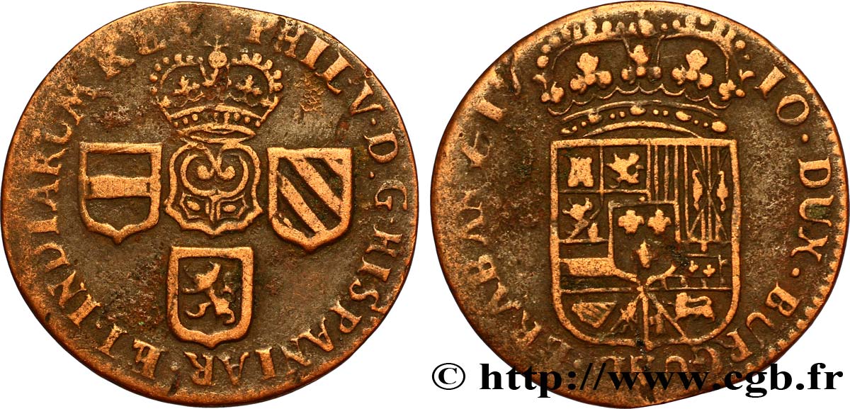 BELGIEN - NAMUR 1 Liard Duché de Namur frappe au nom de Philippe V d’Espagne 1710 Namur S 
