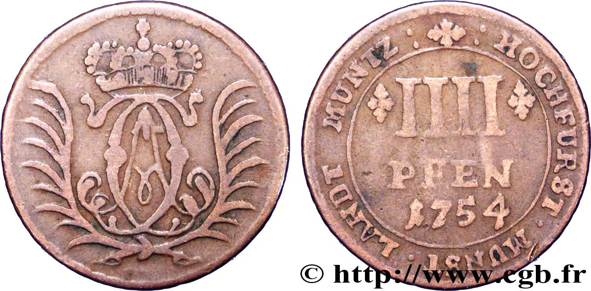 GERMANIA - MUNSTER 4 Pfenning monogramme du Prince-Évèque Clément Auguste 1754  MB 