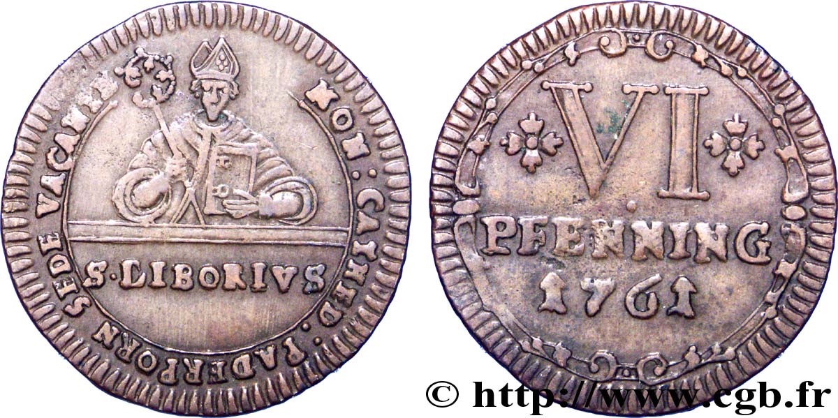 GERMANY - PADERBORN 4 Pfennig St Liboire (Sede Vacante) 1761  XF 