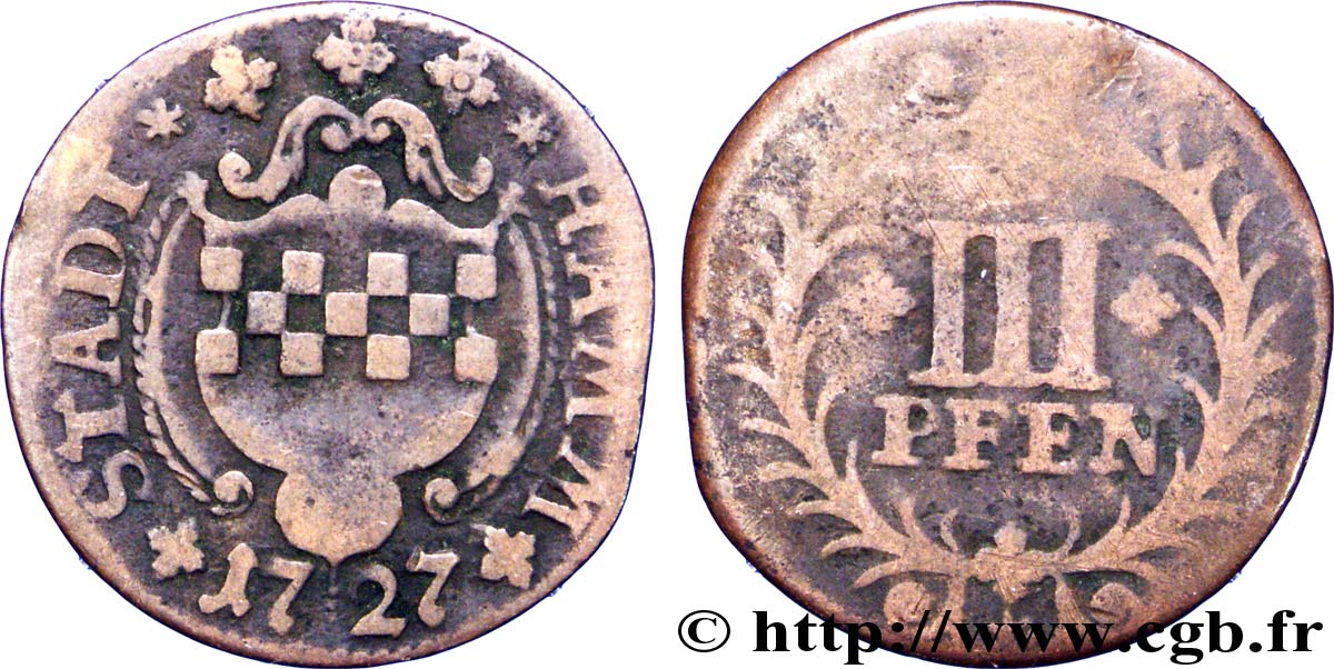 GERMANY - HAMM 3 Pfennig 1727  VF 