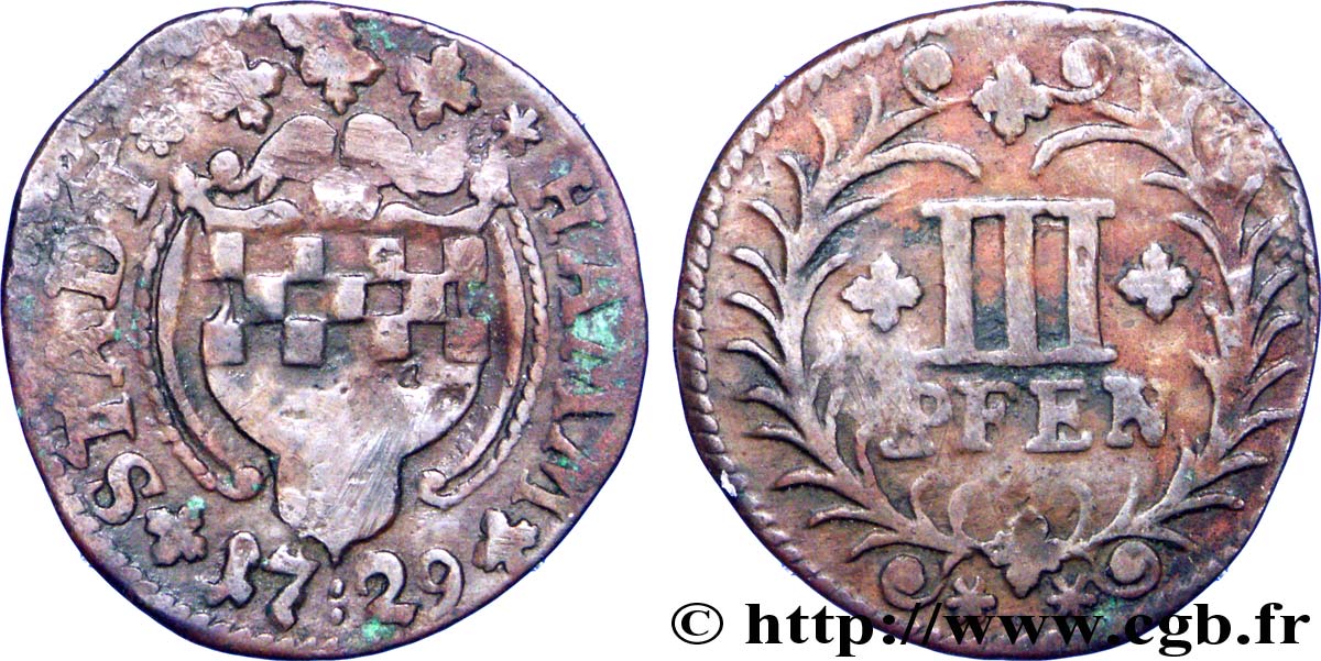 DEUTSCHLAND - HAMM 3 Pfennig 1729  S 