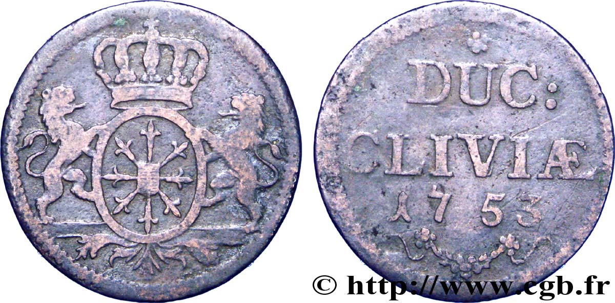 ALEMANIA - CLÉVERIS 1 Pfennig Duché de Clèves 1753  BC 