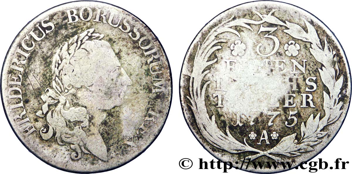 ALEMANIA - PRUSIA 1/3 Thaler Royaume de Prusse Frédéric II 1775 Berlin BC 