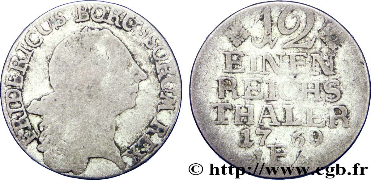 ALEMANIA - PRUSIA 1/12 Thaler Royaume de Prusse Frédéric II 1769 Königsberg - E BC 