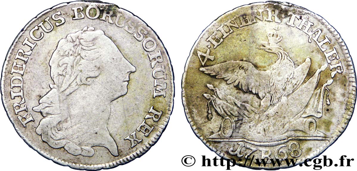 GERMANIA - PRUSSIA 1/4 Thaler Royaume de Prusse Frédéric II 1768 Breslau - B MB 