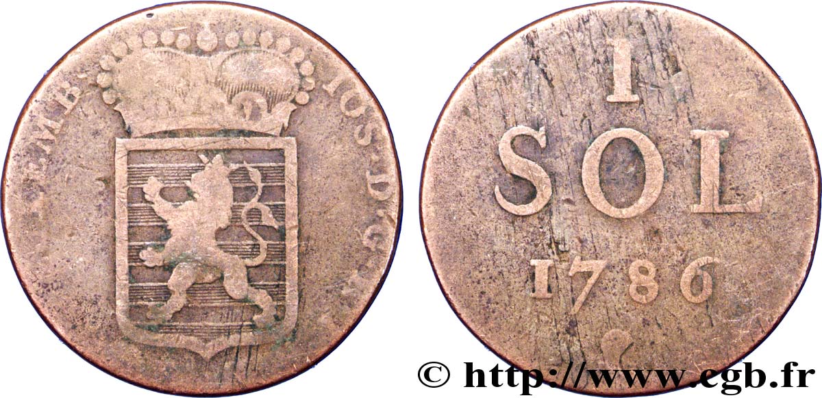 LUXEMBURGO 1 Sol emblème frappe au nom de Joseph II, Grand-Duc 1786  BC 