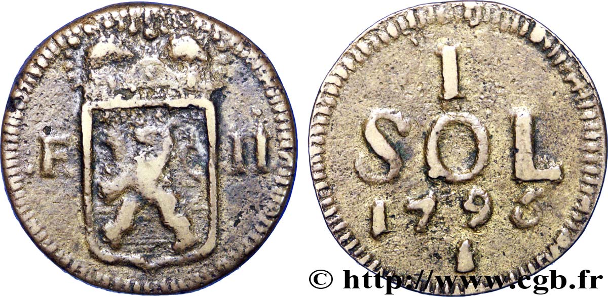 LUXEMBURGO 1 Sol emblème frappe au nom de François II (monnaie de siège) 1796  BC+ 