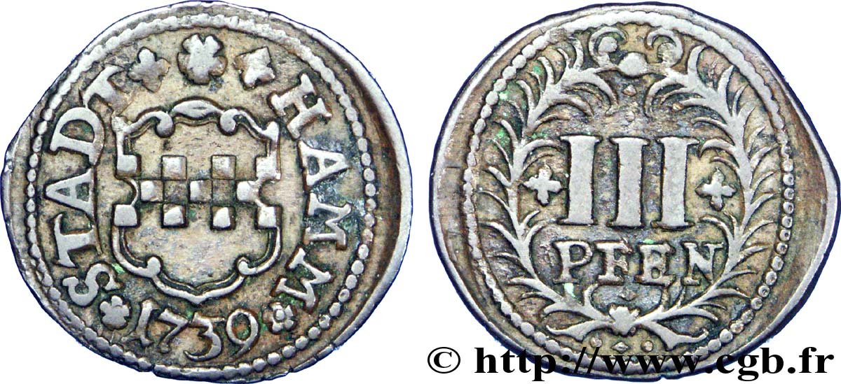 GERMANY - HAMM 3 Pfennig 1739  VF 