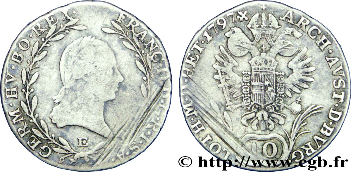 AUSTRIA 10 Kreuzer François II / aigle bicéphale 1797 Karlsburg - E MB 