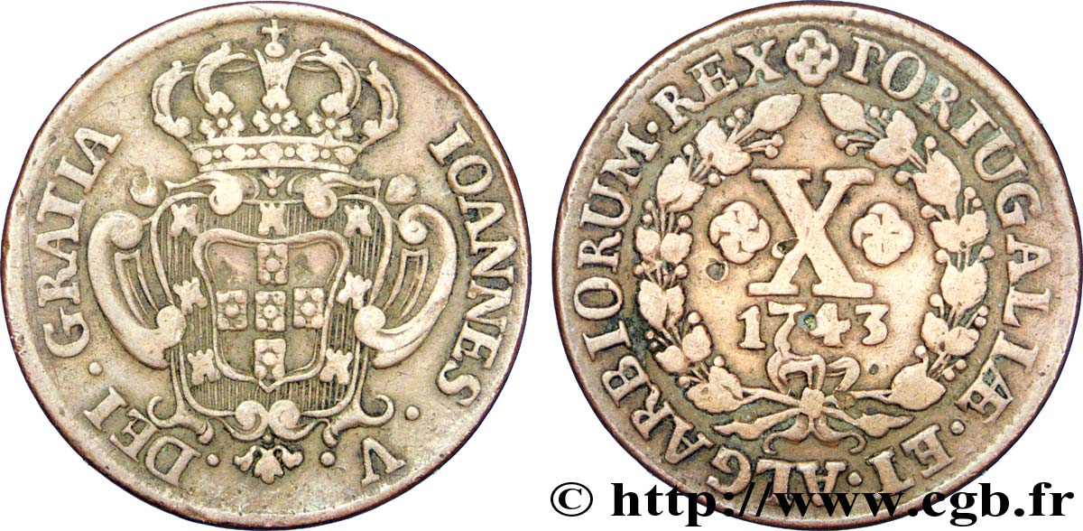 PORTUGAL 10 Réis Jean V (Joao) 1743  VF 