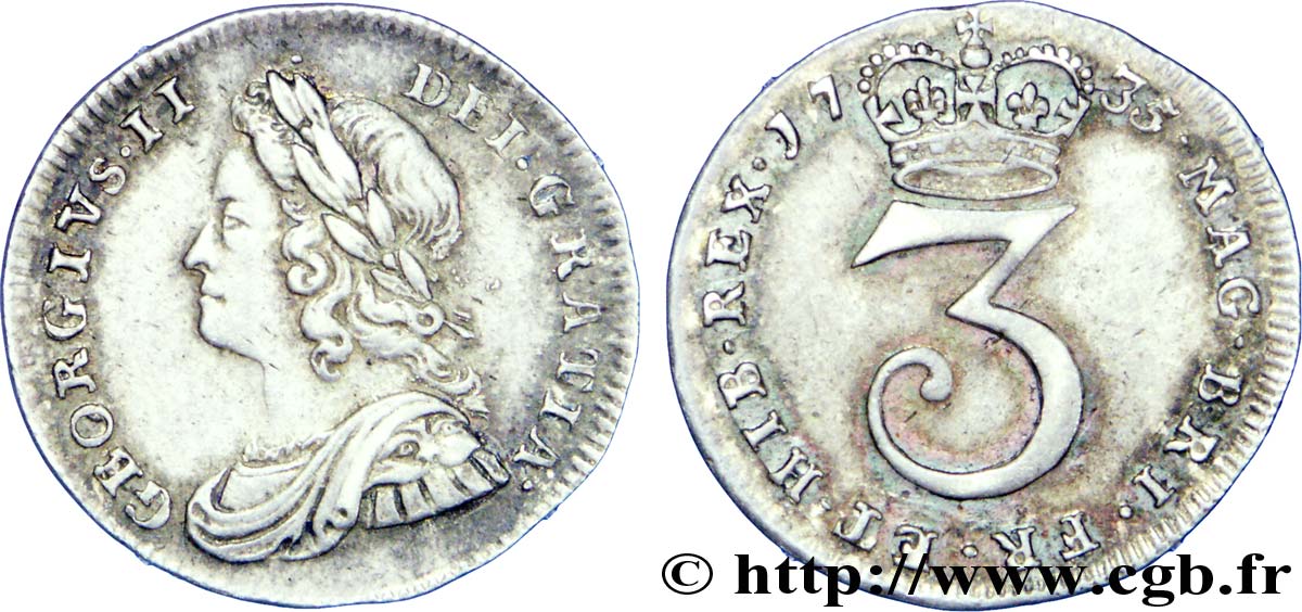 REINO UNIDO 3 Pence Georges Ier / emblème 1735  BC 