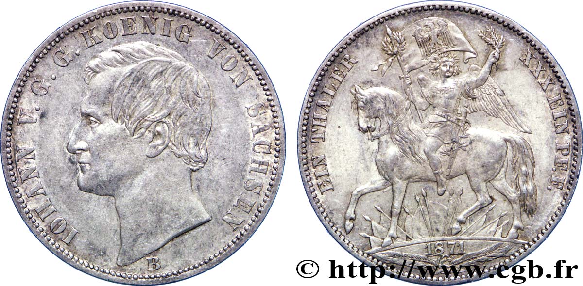 ALEMANIA - SAJONIA 1 Thaler Royaume de Saxe Jean / commémoration de la victoire sur la France 1871 Dresde - B EBC 