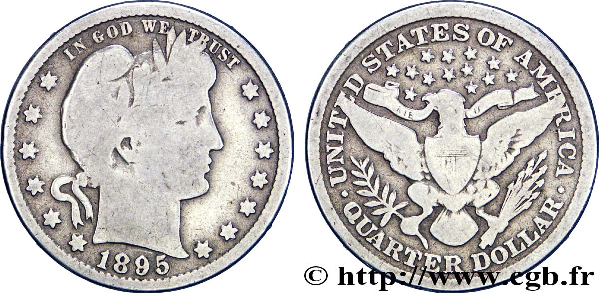 UNITED STATES OF AMERICA 1/4 Dollar Barber 1895 Philadelphie VF 