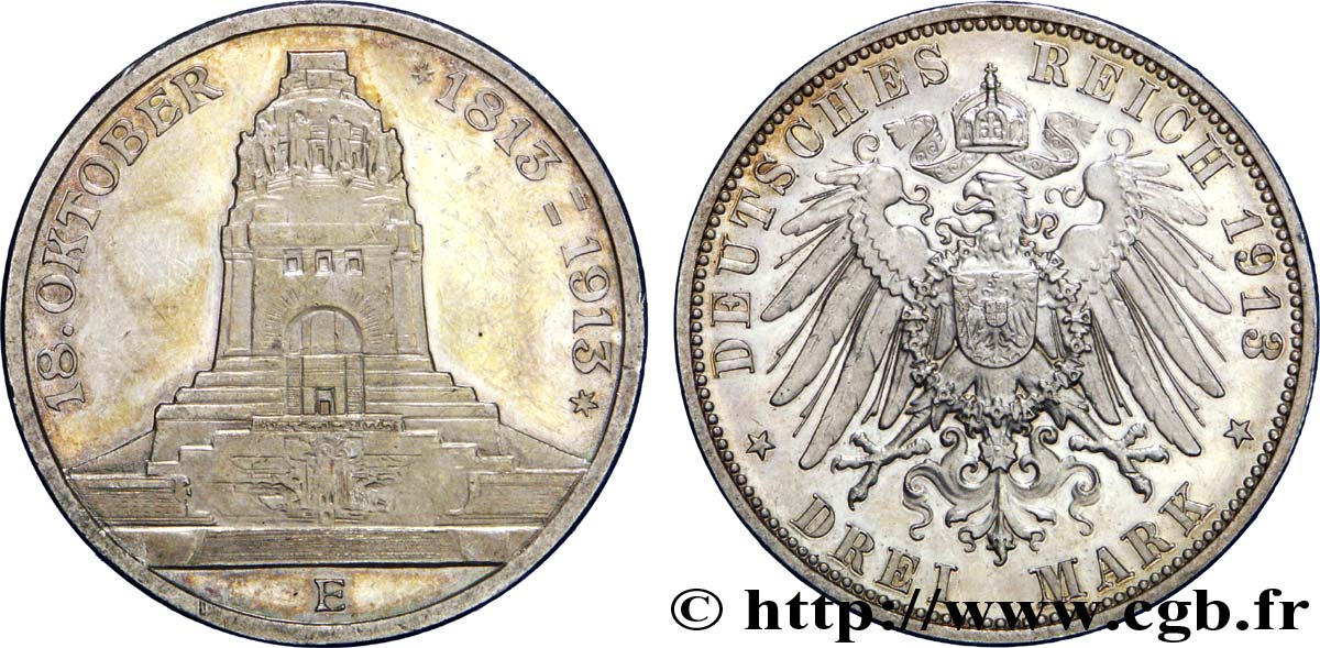 GERMANIA - SASSONIA 3 Mark ‘Monument de la Bataille des Peuples’  1913 Muldenhütten - E SPL 