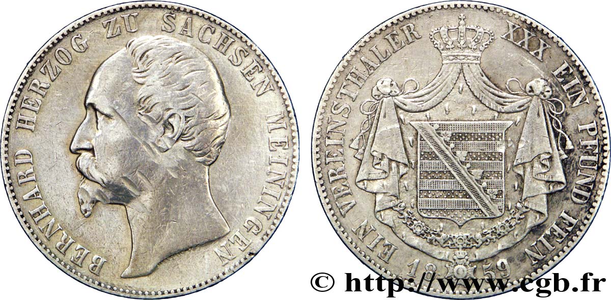 ALEMANIA - SAJONIA-MEININGEN 1 Vereinsthaler Bernard II duc de Saxe-Meiningen / armes couronnées 1859  MBC 