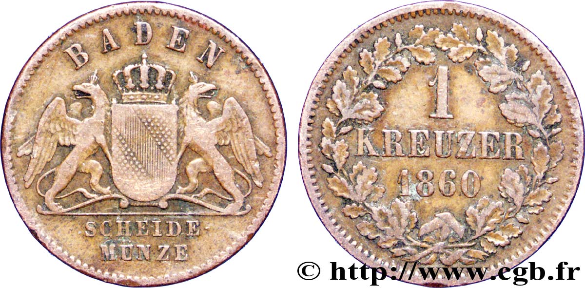 GERMANY - BADEN 1 Kreuzer Grand-Duché de Bade 1860  XF 
