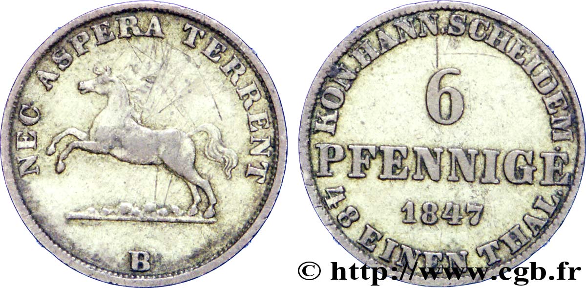 GERMANY - HANOVER 2 Pfennige Royaume de Hanovre cheval bondissant 1847  VF 