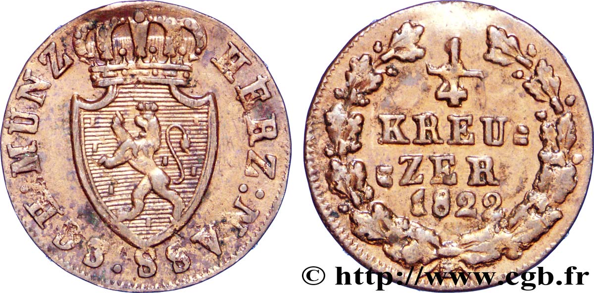GERMANIA - NASSAU 1/4 Kreuzer Grand-Duché de Nassau 1822  BB 