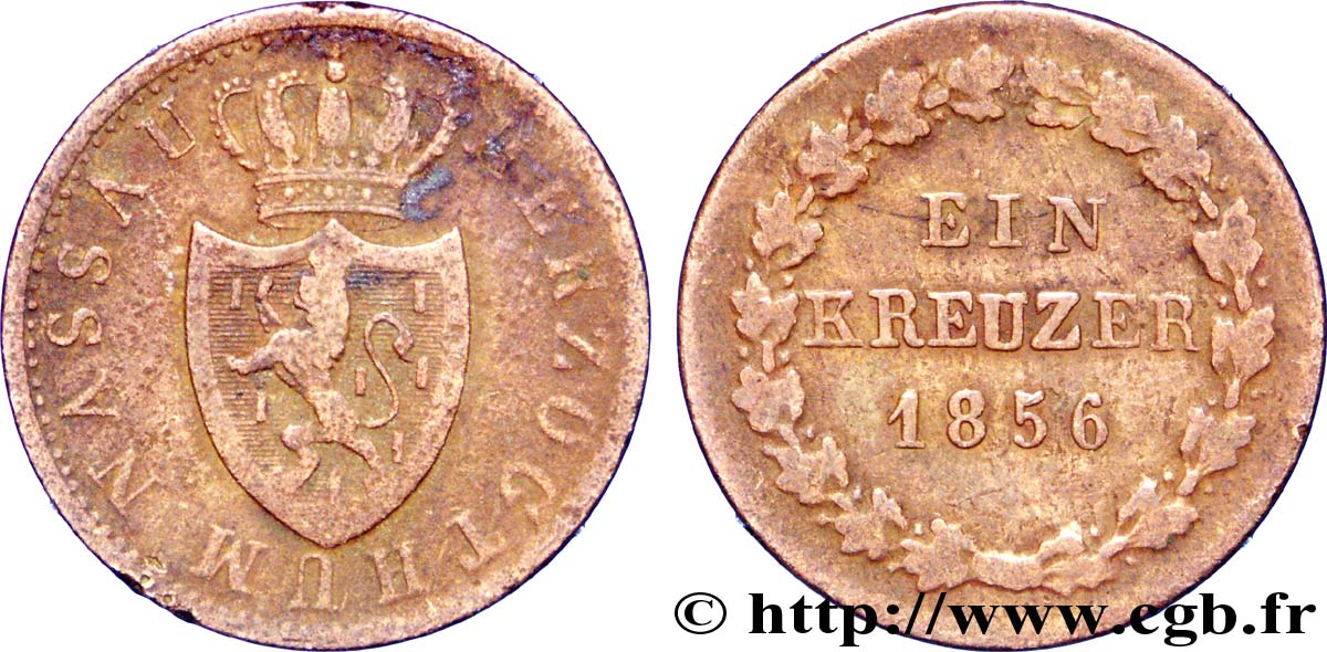 GERMANIA - NASSAU 1 Kreuzer Grand-Duché de Nassau 1856  MB 