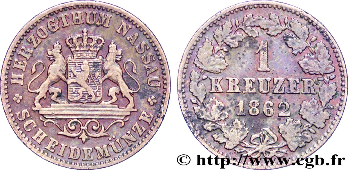 ALEMANIA - NASSAU 1 Kreuzer Grand-Duché de Nassau 1862  MBC 
