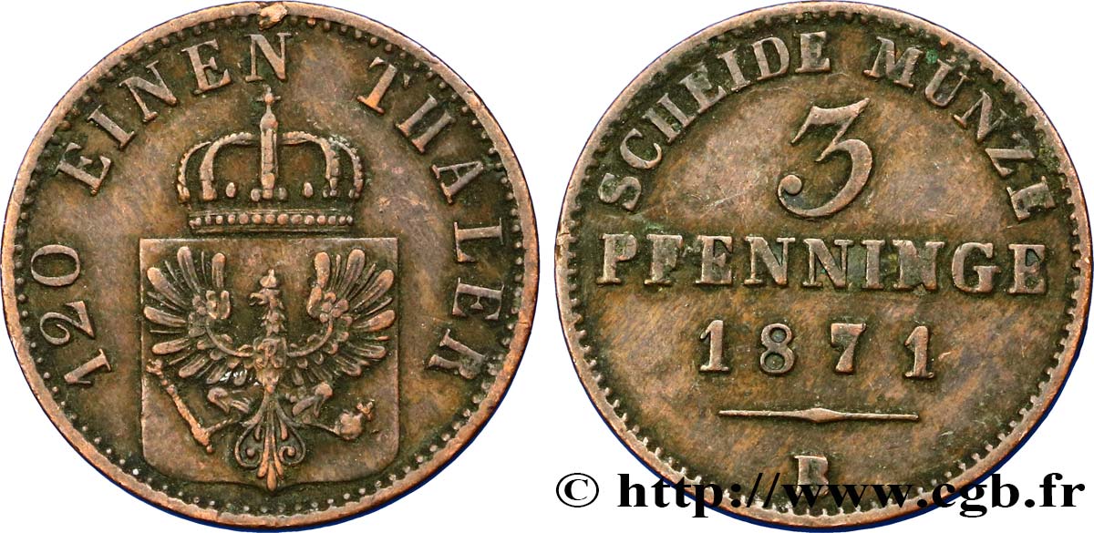 GERMANIA - PRUSSIA 3 Pfenninge Royaume de Prusse écu à l’aigle 1871 Hanovre q.BB 