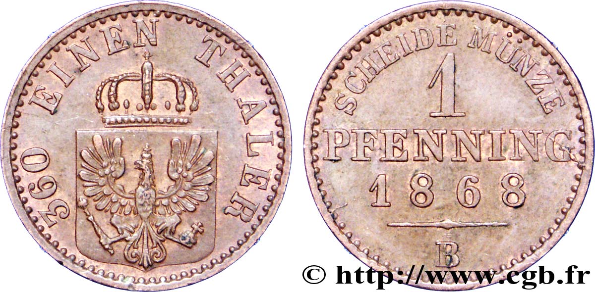 GERMANY - PRUSSIA 1 Pfenninge Royaume de Prusse écu à l’aigle 1868 Hanovre - B AU 