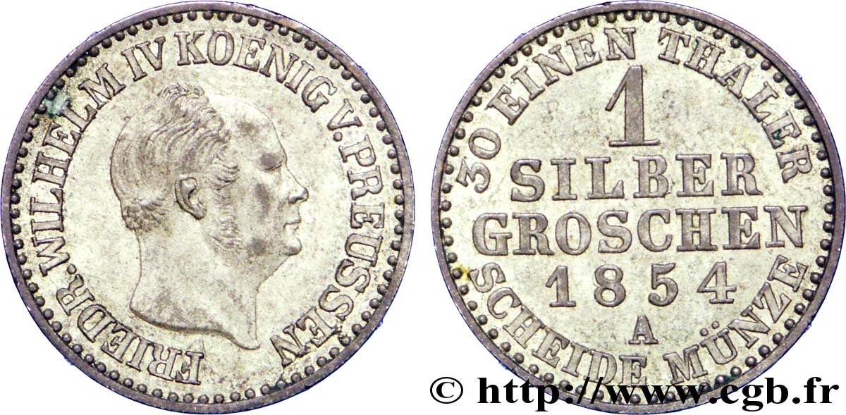 GERMANY - PRUSSIA 1 Silbergroschen Royaume de Prusse Frédéric-Guillaume IV 1854 Berlin AU 