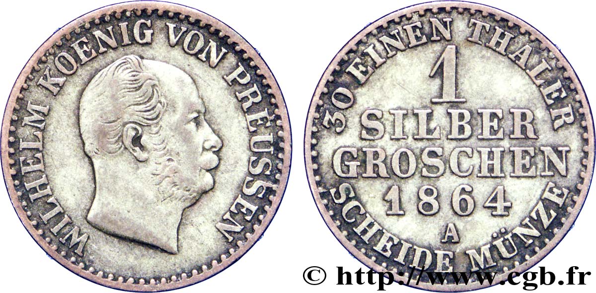 GERMANY - PRUSSIA 1 Silbergroschen Royaume de Prusse Guillaume Ier 1864 Berlin XF 