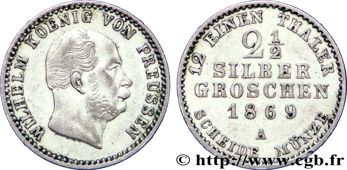 GERMANIA 2 1/2 Silbergroschen (1/12 Thaler) Guillaume 1869 Berlin q.SPL 