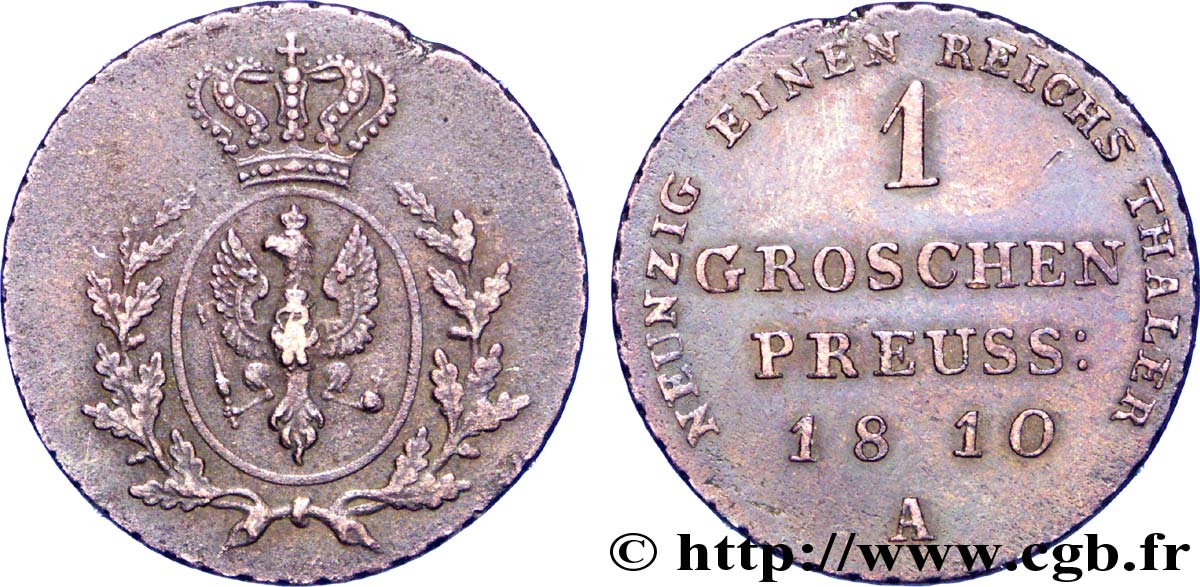 ALEMANIA - PRUSIA 1 Groschen Royaume de Prusse emblème 1810 Berlin MBC 