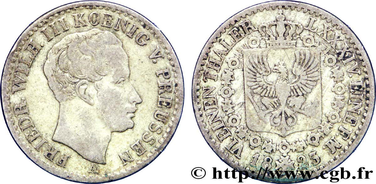 ALEMANIA - PRUSIA 1/6 Thaler Frédéric-Guillaume III roi de Prusse 1823 Berlin BC+ 