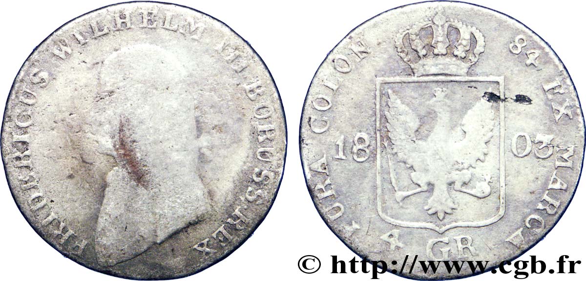 GERMANY - PRUSSIA 1/6 Thaler (4 Groschen)  Frédéric-Guillaume III roi de Prusse 1803  F 